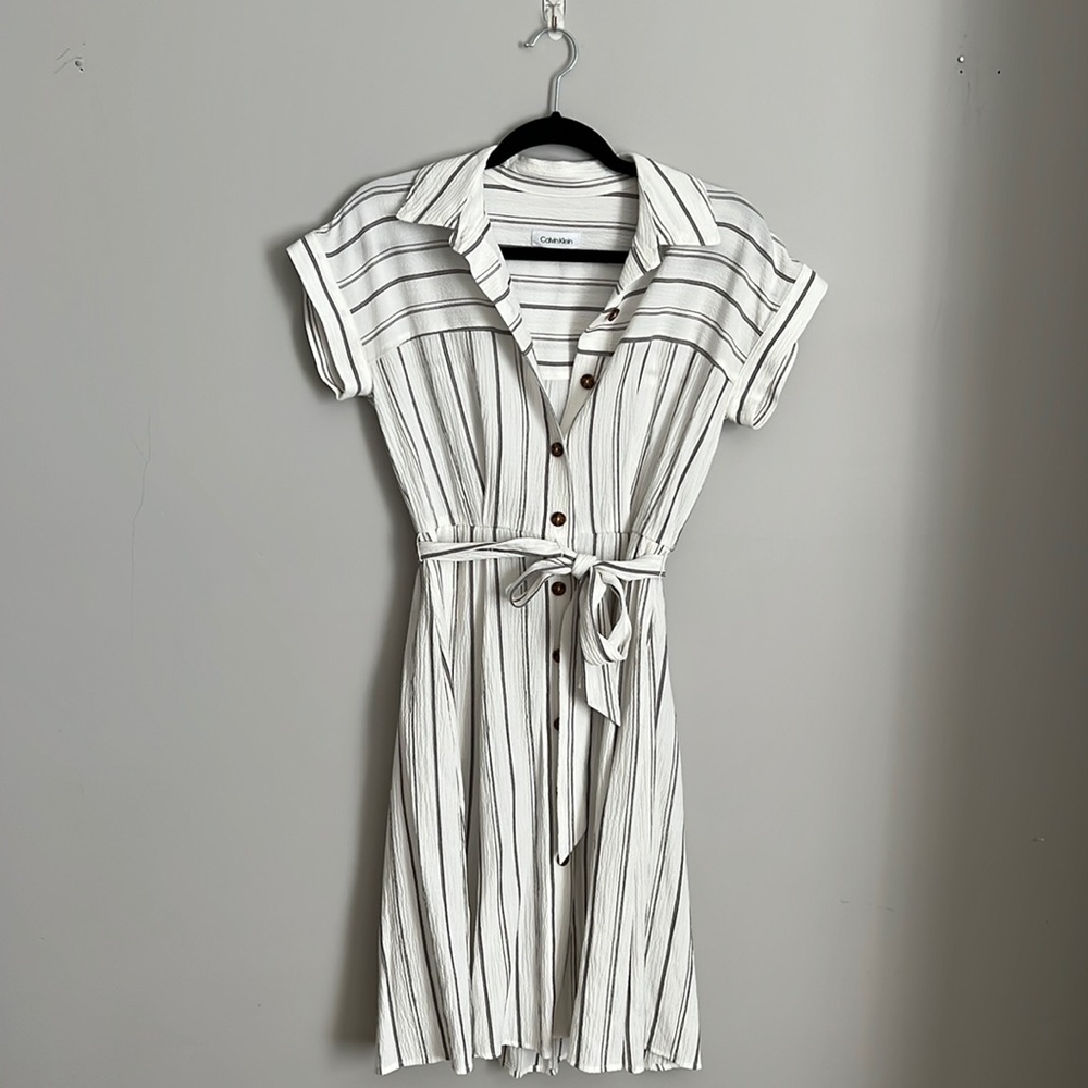 Calvin Klein Linen Blend Button Front T-shirt Dress - Size Small